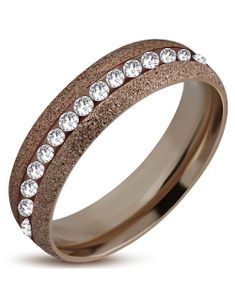 6 mm Brun Glitrende Stålring Indfattet med Klare CZ Sten