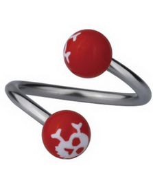 Øjenbrynspiercing med Dødningehoveder - Rød/Hvid - 1.2 x 10 mm