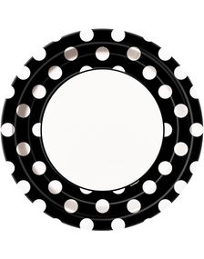 8 stk Sorte Paptallerkner med Hvide Polka Dots 22 cm