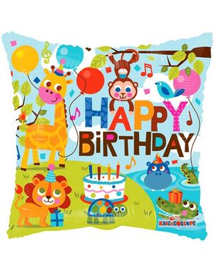 Happy Birthday - Firkantet Folieballon med Jungletema 46 cm