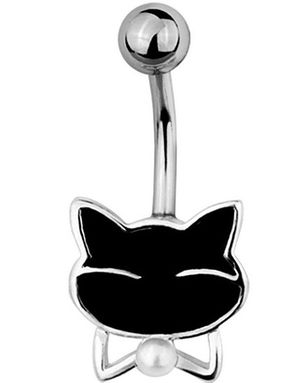 Kitten With Pearl Navlepiercing - Sølvfarvet og Sort
