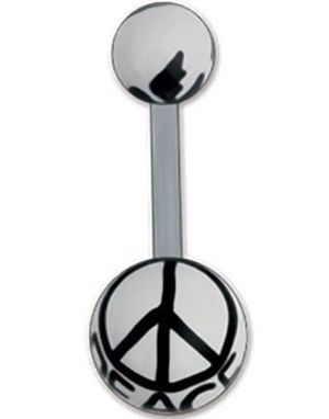 Navlepiercing i Hvid og Sort med Peace Tegn