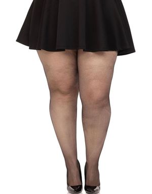 Svart Spandex Mikronet Strømpebuks – Plus Size