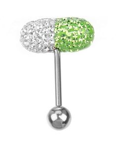 Hvid & Grøn Diamant Pil - Tungepiercing