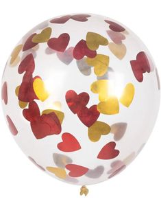 5 stk 30 cm Gjennomsiktige Ballonger med Rød og Gull Hjertekonfetti