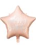 Happy Birthday! - Stjerneformet Lys Pudderrosa Folieballong med Iriserende Skrift 40 cm