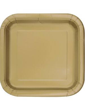14 stk Firkantede Guldfarvede Paptallerkner 22 cm
