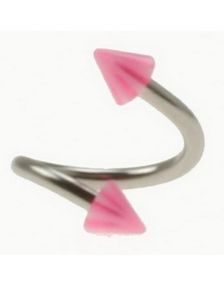 Curve Øjenbrynspiercing med Rosa og Hvid Spikes - 1.2 x 8 mm