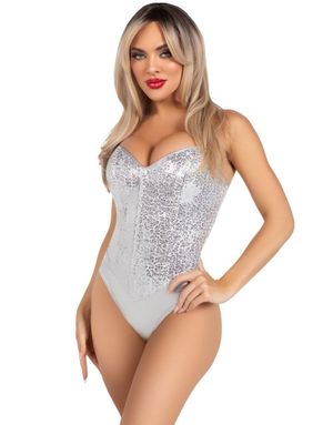 Sølvfarvet Bodysuit med Pailletter til Dame