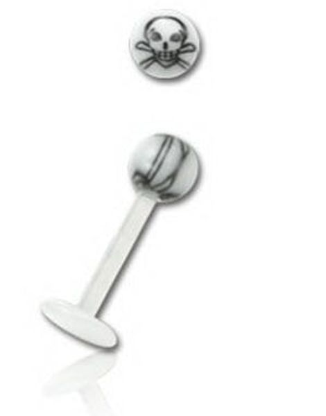 Labret With Black Skull - 1.2 x 8 mm
