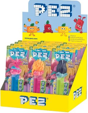 12 stk Assorterede Trolls Pez-Hållare med 2 Pez-Förpackningar - Hel Æske