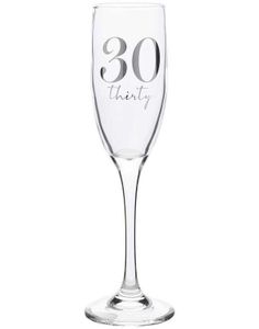 30 ÅR - Champagneglass med Sølvfarget Tekst og Motiver i Gaveeske 22 cm