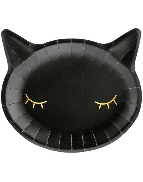 6 stk Sort Kat Paptallerkner 22x20 cm - Pink Halloween