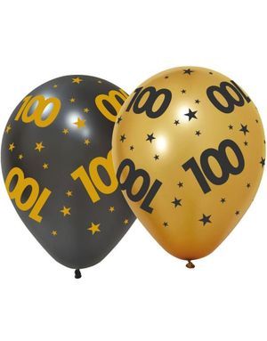 6 stk 100 års Feiring Ballonger 30 cm - Svart og Gull