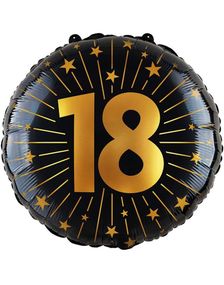 18-års Feiring - Svart og Gull Folieballong 46 cm