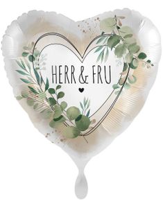 Hjerteformet "HERR & FRU" Grøn Floral Folieballon 43 cm