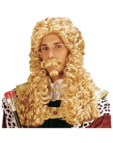 Lord Middelalder - Blond Krøllet Paryk, Overskæg og Gedeskæg