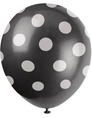 6 stk 30 cm - Sorte Balloner med Hvide Polka Dots