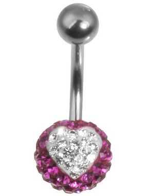 Sparkling Heart Navlepiercing - Rosa/Hvid