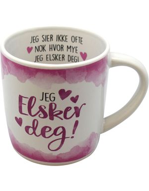 Jeg Elsker Deg - Hvidt og Pink Krus med Tekst