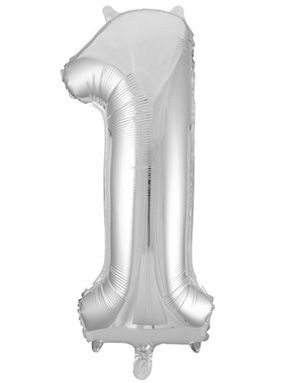 Tallet 1 - Sølvfarvet JUMBO Folieballon 86 cm