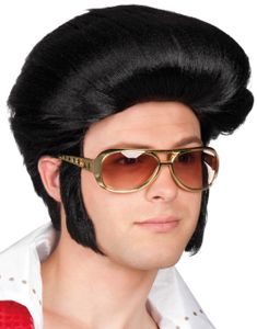 Sort Elvis Inspireret Paryk med Bakkenbarter