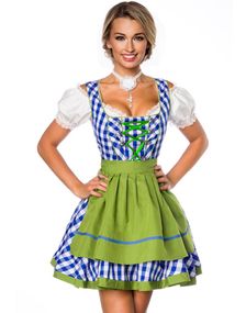 Ternet Blåt og Hvidt Traditionelt Oktoberfest Kostume med Grønne Dele