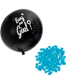 Svart Gender Reveal Ballong med Blå Konfetti - 60 cm