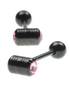 Tungepiercing med to Rosa Sten i Topkuglen - Sort