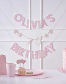 Justerbart Rosa Banner med Forskjellige Bokstaver, Tall og Stjerner 2 meter - Pamper Party