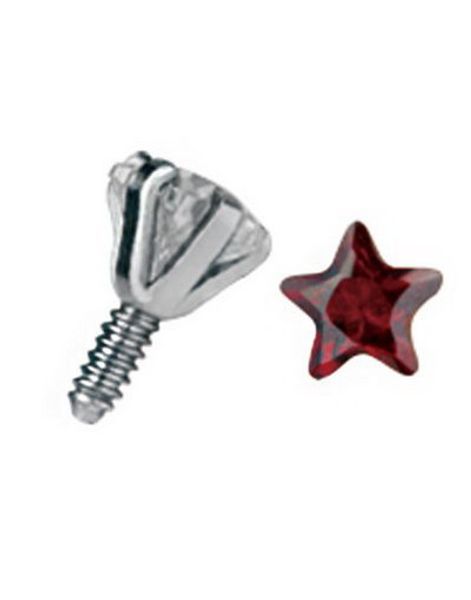 Dermal Anchor Kugle med Stjerneformet Rød Sten - Strl 3 mm kugle med 1,2 mm gevind