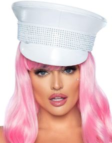 Hvit Kapteinhatt med Strassdetaljer