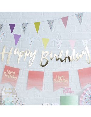1,5 Meter Happy Birthday Folieret Guldfarvet Banner - Bland og Miks