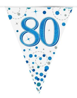 80-års Fejring Hvid og Blå Banner med 11 Flager - 3,9 Meter