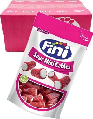16 stk Fini Sour Mini Cables - Korte Sure Lakrisstenger med Fyll - Hel Eske 2,64 kg