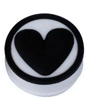 Sort Hjerte - Hvid Piercing Plug