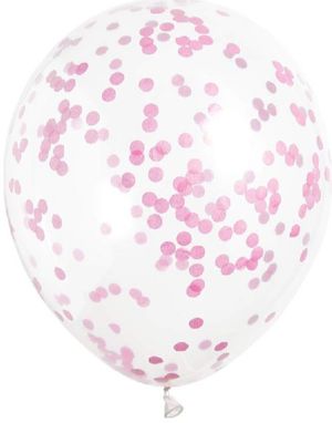 6 stk 30 cm Gennemsigtige Balloner med Pink Konfetti