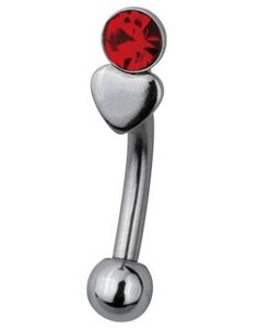 Red Stone with Heart Øjenbrynspiercing - 1.2 x 8 mm 