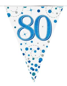 80-års Fejring Hvid og Blå Banner med 11 Flager - 3,9 Meter
