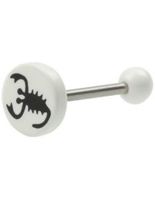 Tungepiercing med Hvide Kugler & Skorpion