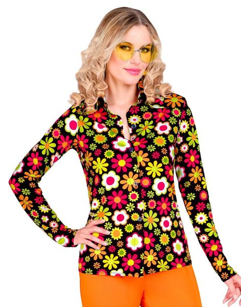 60's Mørk Blomstrete Hippie Kostymeskjorte til Dame
