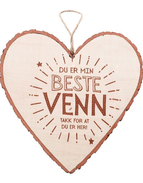 "Du Er Min Beste Venn" Hjerteformet Skilt i Tre 15x15 cm