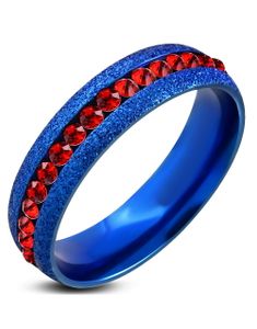 6 mm Blå Glitrende Stålring Indfattet med Røde CZ Sten