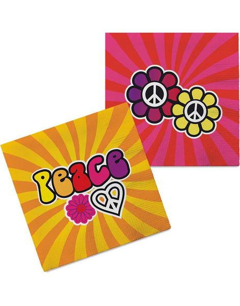 20 stk Gule og Rosa Hippie Servietter 33x33 cm - Flower Power