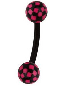 Øjenbrynspiercing med Skakmønster - Sort/Rosa - 1.2 x 8 mm