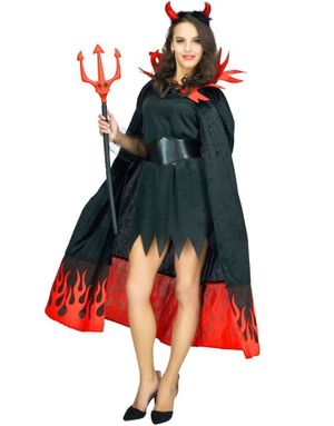 Svart Kostymekappe med Flammer og Djevelhorn til Voksen