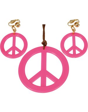 Neon Rosa Hippiesæt med Smykke og Øreringe