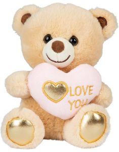 Love you - Sittende Teddybjørn Bamse med Hjerte og Krone 15 cm