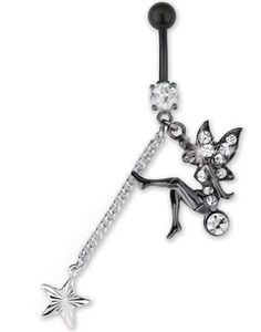 Tinkerbell Navlepiercing med Sten - Sort/Hvid