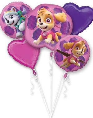 Paw Patrol Ballonbuket med 5 Folieballoner - Skye og Everest